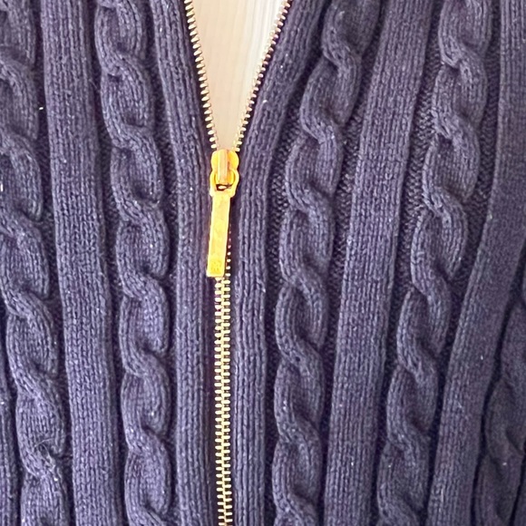 RALPH LAUREN 100% Cotton Navy and Gold Zipper Cable Knit Jacket Size Large - Picture 7 of 11